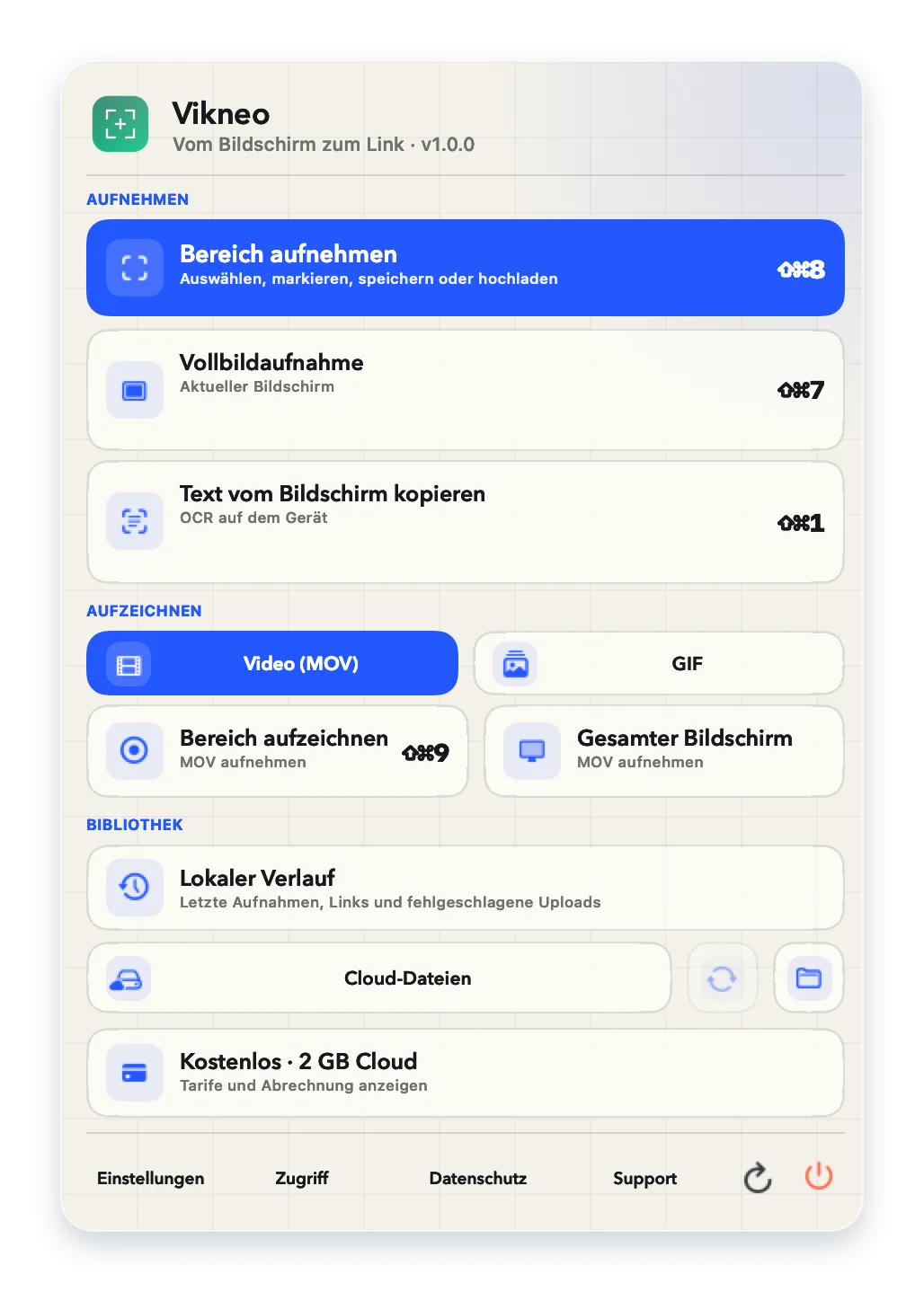 Das Vikneo-Menü zeigt die lokale Texterkennung auf dem Bildschirm.