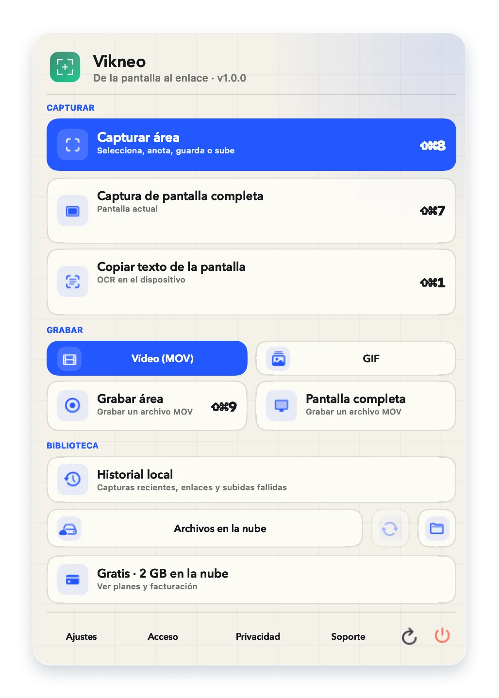 El menú de Vikneo muestra el reconocimiento local de texto en pantalla.