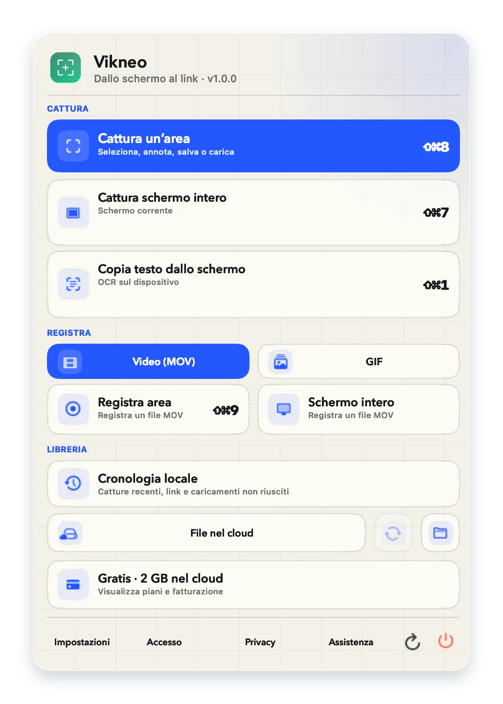 Il menu di Vikneo mostra il riconoscimento locale del testo sullo schermo.